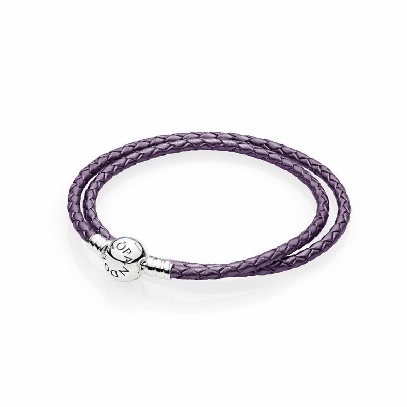 Pandora Australia Purple Braided Double-Leather Charm Bracelet - Sterling Silver | PQKWMI145